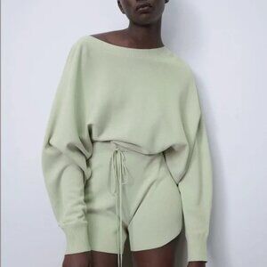 Zara Mint Green Comfy Lounge Sweater and Shorts Set